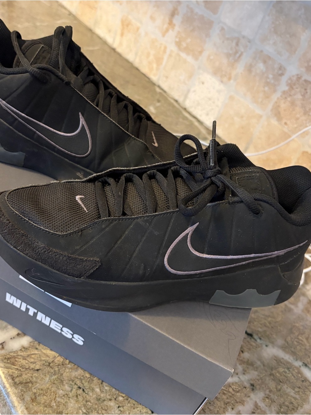 Nike Black LeBron Witness 9 Athletic Low-Top Shoes with Subtle Pink-Gray Swoosh
